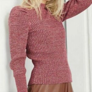 WHO WHAT WEAR COLLECTION] Mélange Pink Space Dye Mock neck Puff Sleeve Sweater